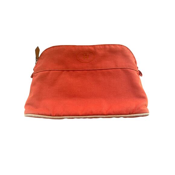 Hermès Bolide MM Pouch Orange Canvas Cosmetic Clutch Bag 9.5” - Picture 1 of 16